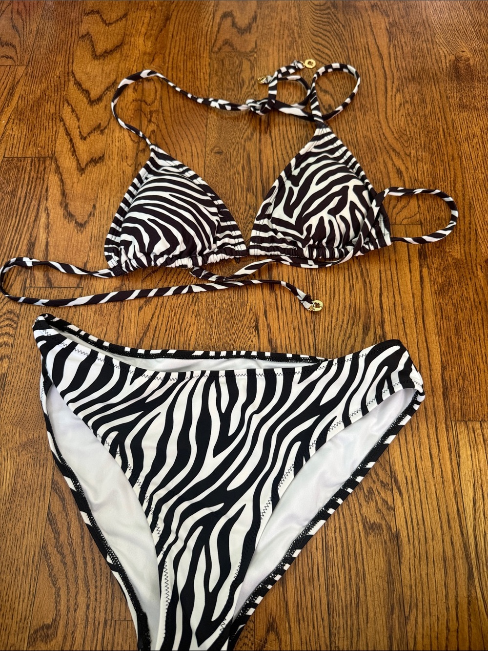 kate spade Black & White Zebra-Print Triangle top Bikini bottoms Set Sz medium